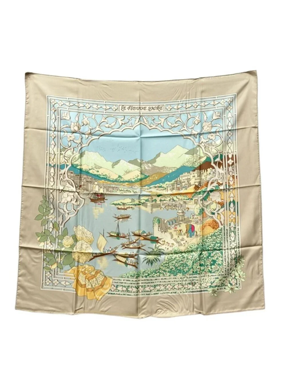 Hermes Scarf Carre 90 Silk 100% le Fleuve Sacre Sacred River